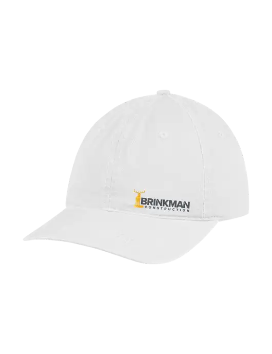 Garment Washed Unstructured Twill White Cap w/Brinkman Construction Logo