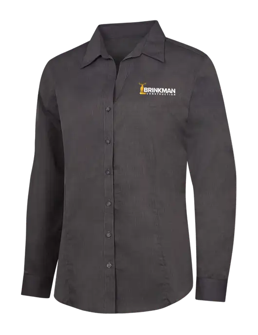 Womens Soft Black Crosshatch Easy Care Shirt w/Brinkman Construction Logo