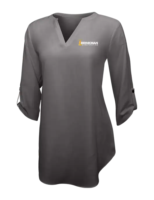Dark Grey Womens 3/4 Sleeve Tunic Blouse w/Brinkman Construction Logo