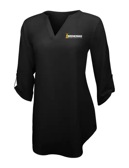 Womens Black 3/4 Sleeve Tunic Blouse w/Brinkman Construction Logo