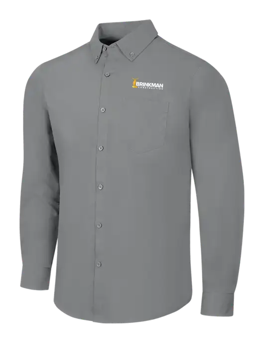 Medium Grey Long Sleeve Carefree Poplin Shirt w/Brinkman Construction Logo