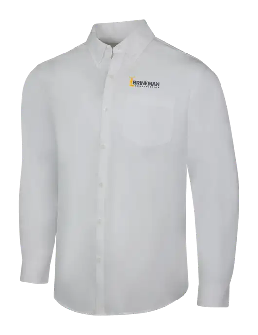 White Long Sleeve Carefree Poplin Shirt w/Brinkman Construction Logo