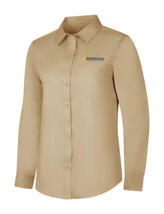 Dark Tan Womens Long Sleeve Superpro React Twill Shirt w/Brinkman Construction Logo
