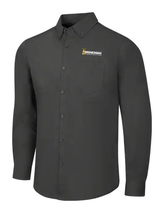 Dark Grey Long Sleeve Carefree Poplin Shirt w/Brinkman Construction Logo