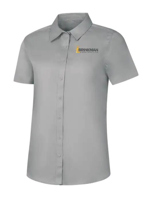 Womens Light Grey Short Sleeve Superpro React Twill Shirt w/Brinkman Construction Logo