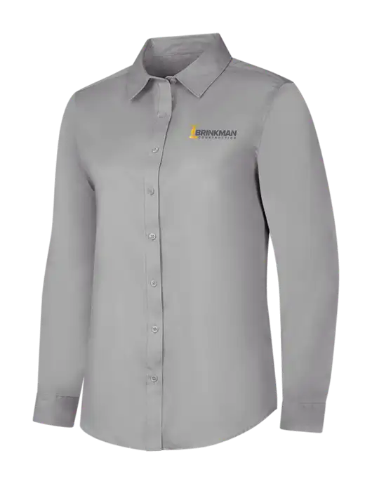 Light Grey Womens Long Sleeve Superpro React Twill Shirt w/Brinkman Construction Logo