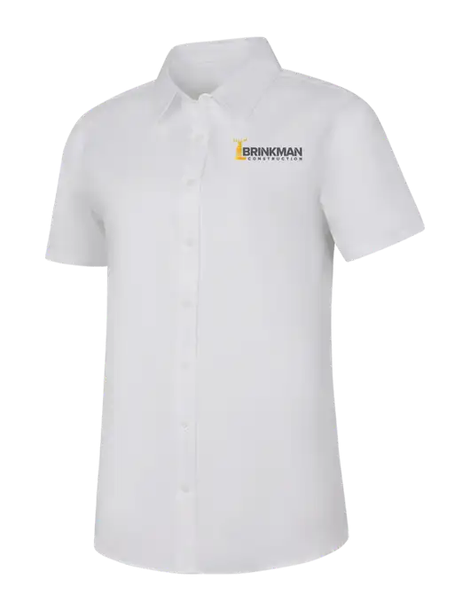 Womens White Short Sleeve Superpro React Twill Shirt w/Brinkman Construction Logo