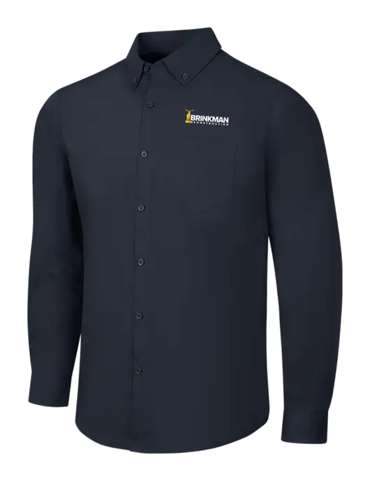 Navy Long Sleeve Carefree Poplin Shirt w/Brinkman Construction Logo
