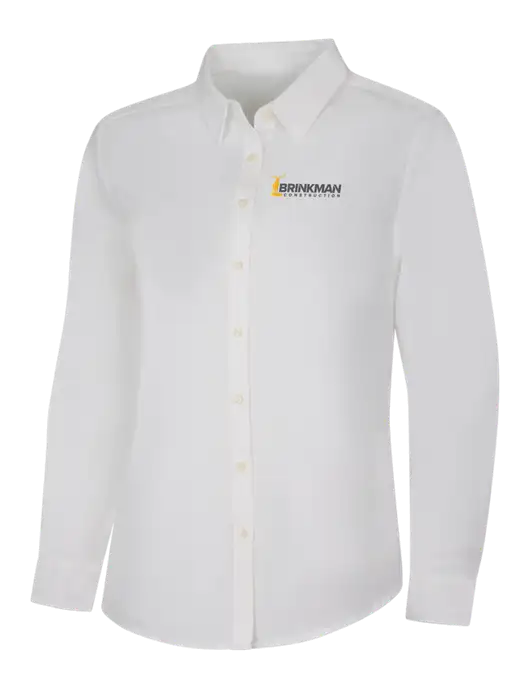 Womens White Long Sleeve Superpro React Twill Shirt w/Brinkman Construction Logo