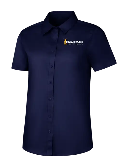 Womens Navy Short Sleeve Superpro React Twill Shirt w/Brinkman Construction Logo