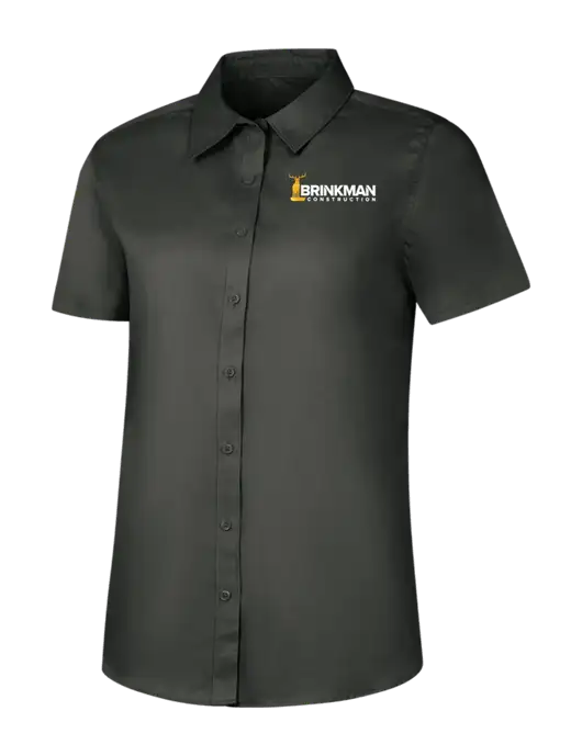 Womens Dark Grey Short Sleeve Superpro React Twill Shirt w/Brinkman Construction Logo