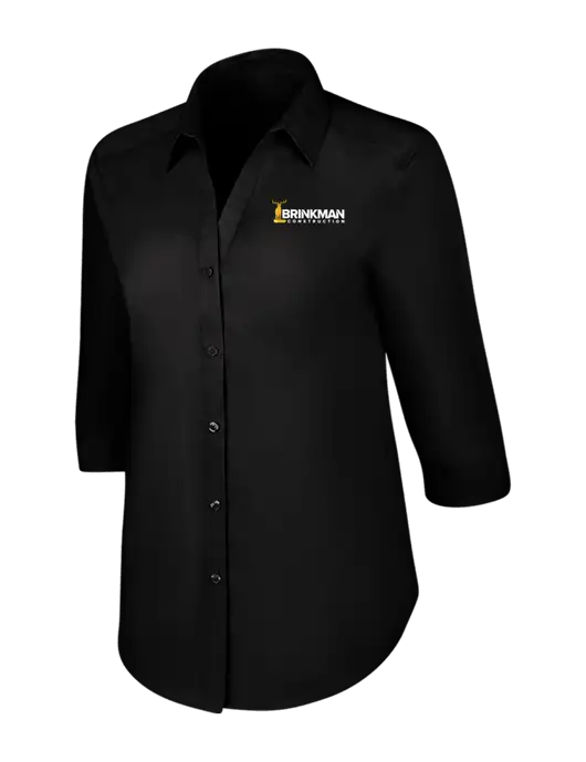 Womens Black 3/4 Sleeve Carefree Poplin Shirt w/Brinkman Construction Logo