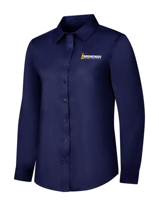 Navy Womens Long Sleeve Superpro React Twill Shirt w/Brinkman Construction Logo