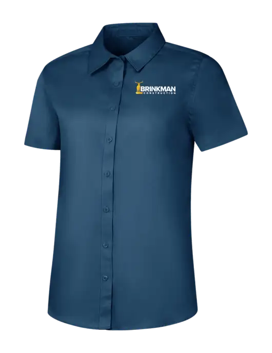 Womens Light Navy Short Sleeve Superpro React Twill Shirt w/Brinkman Construction Logo