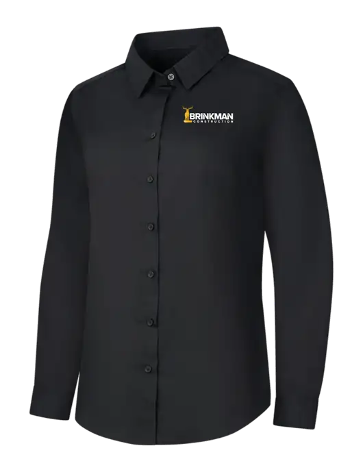 Womens Black Long Sleeve Carefree Poplin Shirt w/Brinkman Construction Logo