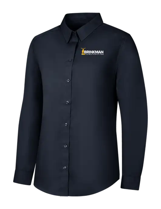 Womens River Blue Navy Long Sleeve Carefree Poplin Shirt w/Brinkman Construction Logo