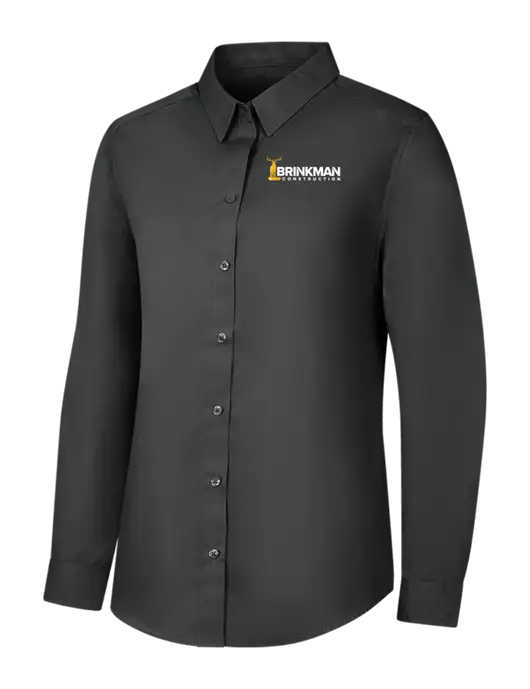 Womens Dark Grey Long Sleeve Carefree Poplin Shirt w/Brinkman Construction Logo