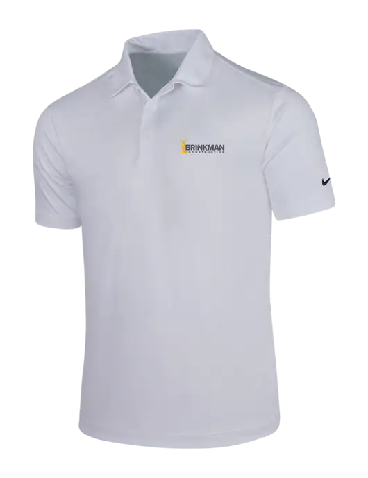 NIKE White Dri-Fit Vertical Mesh Polo w/Brinkman Construction Logo