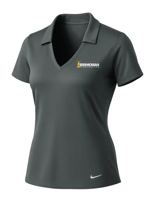 NIKE Dark Grey Womens Dri-Fit Vertical Mesh Polo w/Brinkman Construction Logo