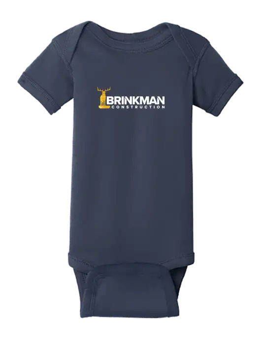Rabbit Skins Navy Infant Short Sleeve Baby Rib Bodysuit w/Brinkman Construction Logo