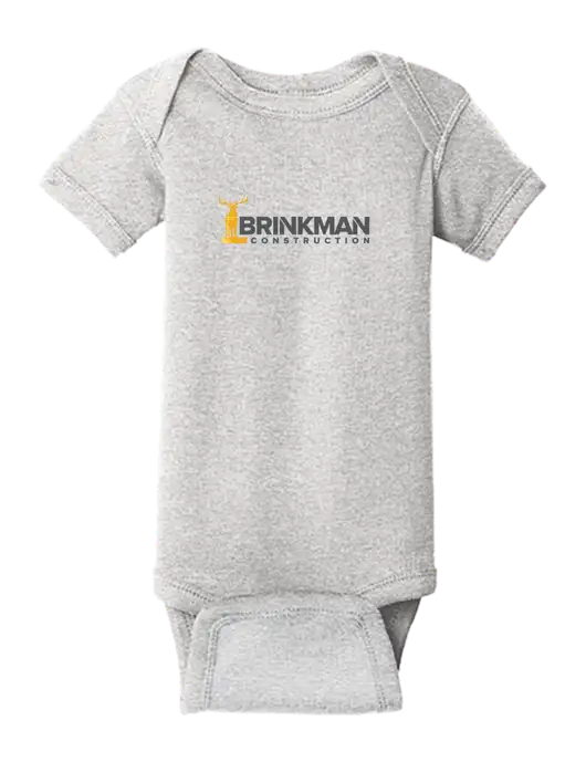 Rabbit Skins Light Grey Heather Infant Short Sleeve Baby Rib Bodysuit w/Brinkman Construction Logo
