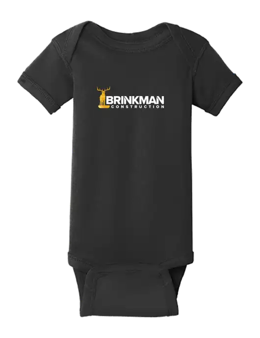 Rabbit Skins Black Infant Short Sleeve Baby Rib Bodysuit w/Brinkman Construction Logo