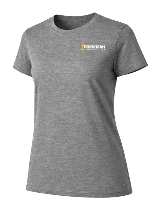 Womens Ring Spun Light Grey Heather 4.5 oz T-Shirt w/Brinkman Construction Logo