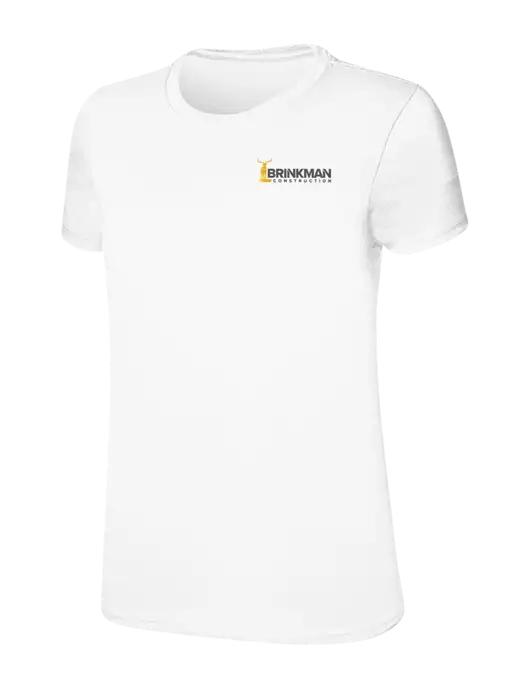 Womens Ring Spun White 4.5 oz T-Shirt w/Brinkman Construction Logo