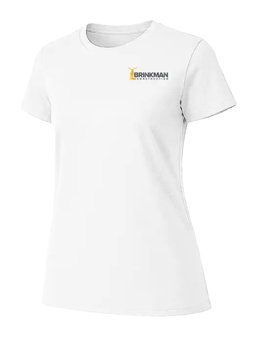 Womens Ring Spun White 4.5 oz T-Shirt w/Brinkman Construction Logo
