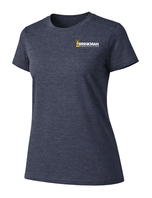 Womens Ring Spun Heather Navy 4.5 oz T-Shirt w/Brinkman Construction Logo