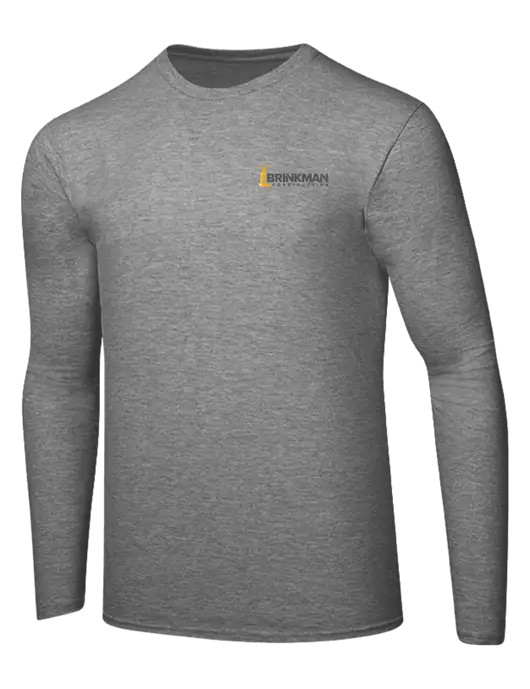 Ring Spun Light Heather Grey 4.5 oz Long Sleeve T-Shirt w/Brinkman Construction Logo