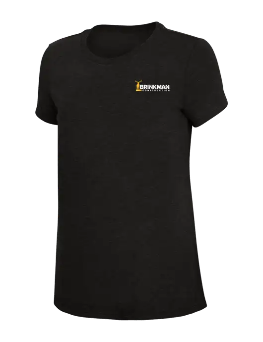 Womens Simply Soft Black 4.5oz Poly/Combed Ring Spun Cotton T-Shirt w/Brinkman Construction Logo