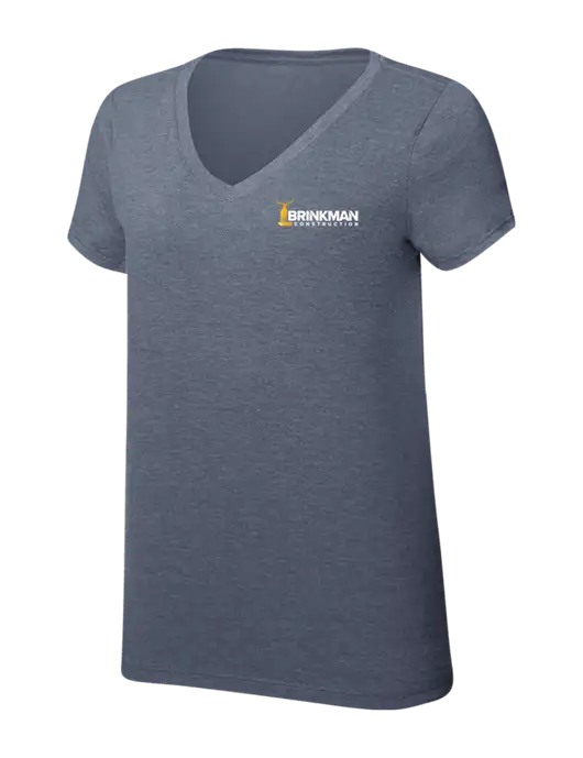 Womens Simply Soft V-Neck Navy Frost 4.5oz  Poly/Combed Ring Spun Cotton T-Shirt w/Brinkman Construction Logo