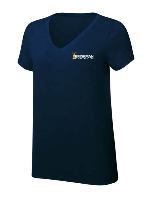 Womens Simply Soft V-Neck New Navy 4.5oz  Poly/Combed Ring Spun Cotton T-Shirt w/Brinkman Construction Logo