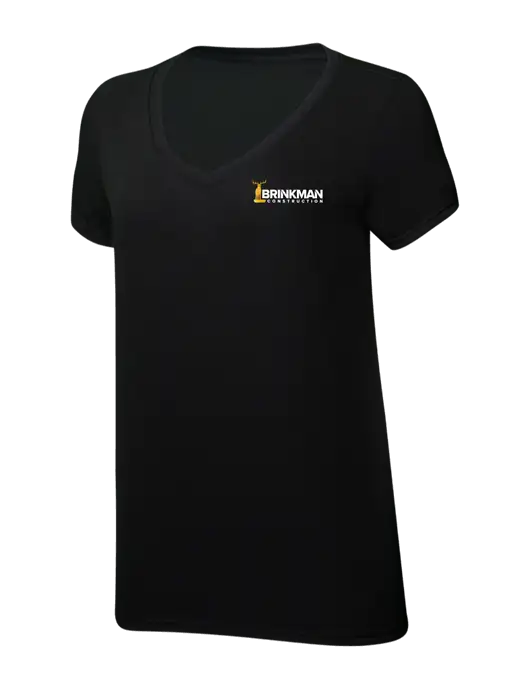 Womens Simply Soft V-Neck Black 4.5oz  Poly/Combed Ring Spun Cotton T-Shirt w/Brinkman Construction Logo