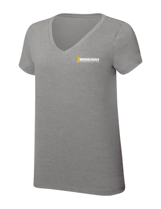 Womens Simply Soft V-Neck Grey Frost 4.5oz  Poly/Combed Ring Spun Cotton T-Shirt w/Brinkman Construction Logo
