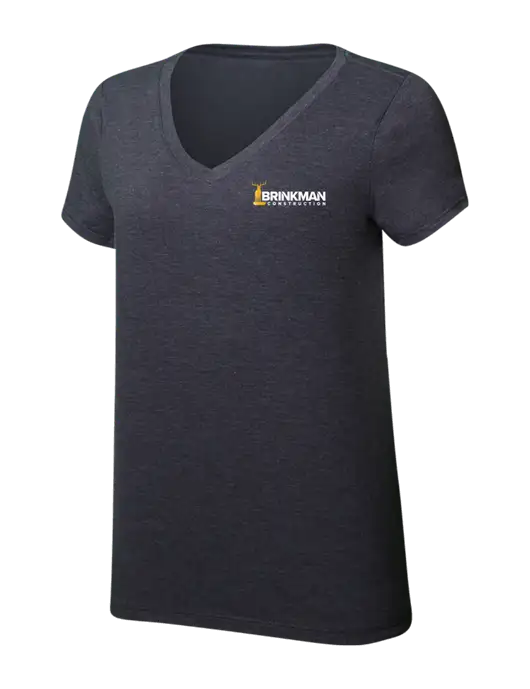 Womens Simply Soft V-Neck Heather Charcoal 4.5oz  Poly/Combed Ring Spun Cotton T-Shirt w/Brinkman Construction Logo
