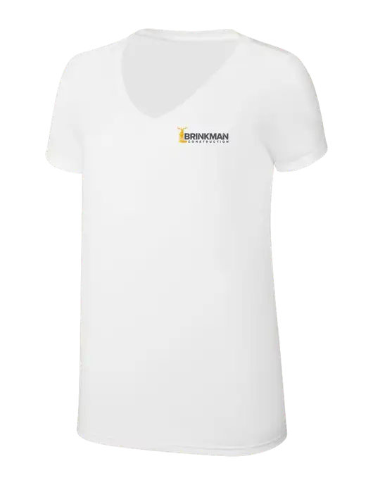 Womens Simply Soft V-Neck White 4.5oz  Poly/Combed Ring Spun Cotton T-Shirt w/Brinkman Construction Logo