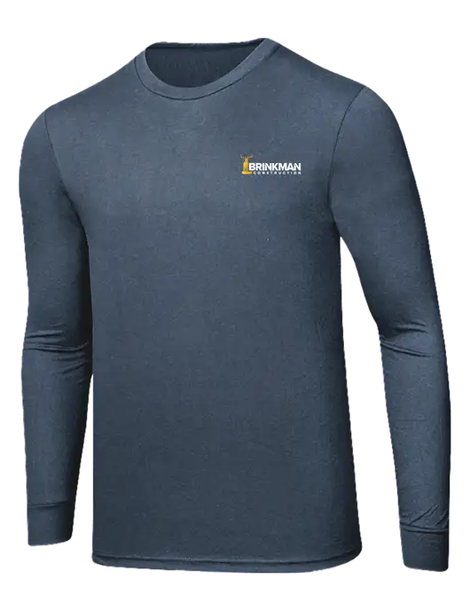 Simply Soft Long Sleeve Navy Frost 4.5 oz, Poly/Combed Ring Spun Cotton T-Shirt w/Brinkman Construction Logo