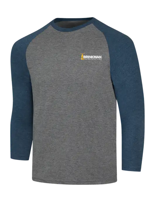 Simply Soft 3/4 Sleeve Navy Frost/Grey Frost Ring Spun Cotton T-Shirt w/Brinkman Construction Logo
