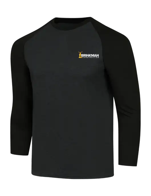 Simply Soft 3/4 Sleeve Black/Black Frost Ring Spun Cotton T-Shirt w/Brinkman Construction Logo