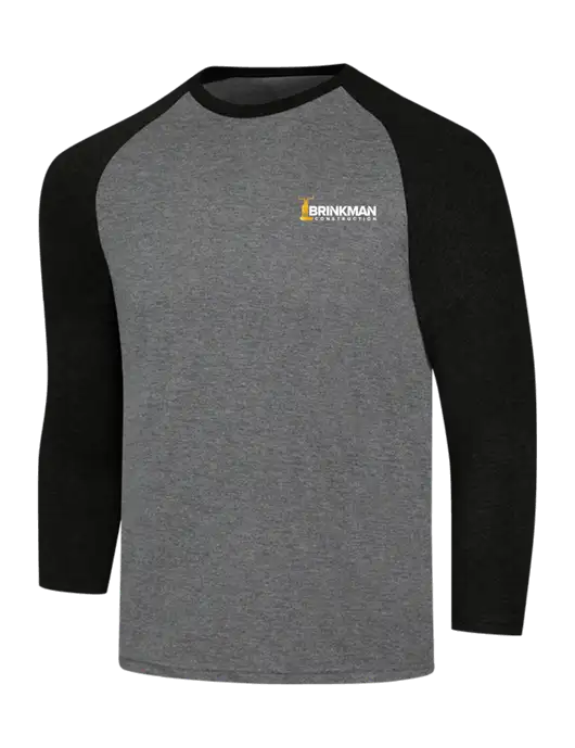 Simply Soft 3/4 Sleeve Black Frost/Grey Frost Ring Spun Cotton T-Shirt w/Brinkman Construction Logo