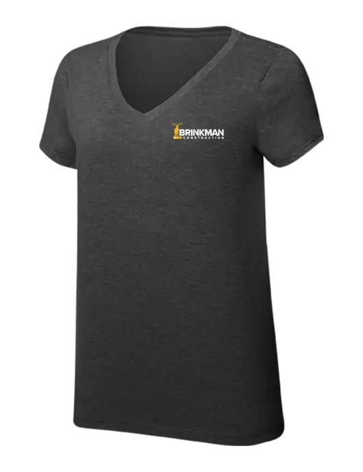 Womens Simply Soft V-Neck Black Frost 4.5oz  Poly/Combed Ring Spun Cotton T-Shirt w/Brinkman Construction Logo