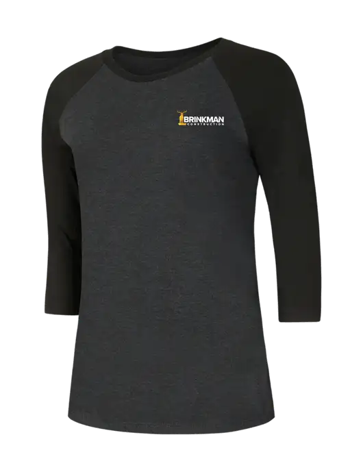 Womens Simply Soft 3/4 Sleeve Black/Black Frost Ring Spun Cotton T-Shirt w/Brinkman Construction Logo