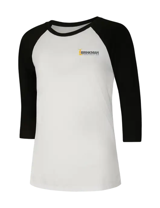 Womens Simply Soft 3/4 Sleeve Black/White Ring Spun Cotton T-Shirt w/Brinkman Construction Logo