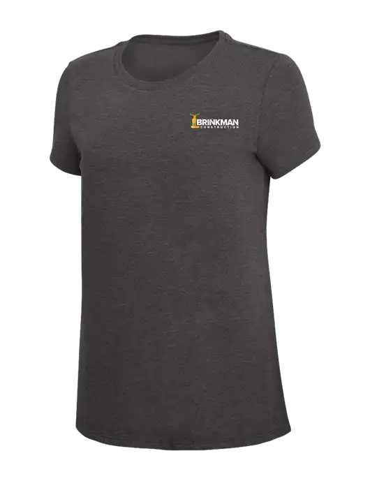 Womens Simply Soft Heather Charcoal 4.5oz  Poly/Combed Ring Spun Cotton T-Shirt w/Brinkman Construction Logo