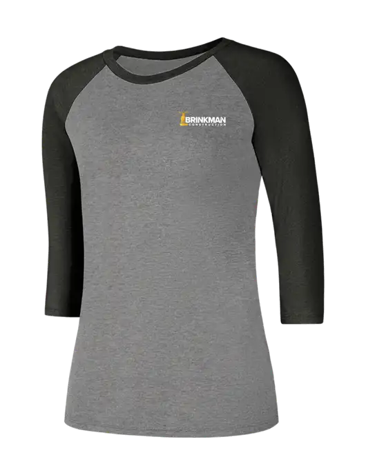 Womens Simply Soft 3/4 Sleeve Black Frost/Grey Frost Ring Spun Cotton T-Shirt w/Brinkman Construction Logo