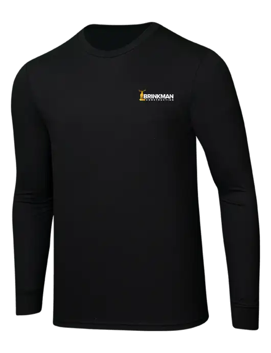 Simply Soft Long Sleeve Black 4.5 oz, Poly/Combed Ring Spun Cotton T-Shirt w/Brinkman Construction Logo