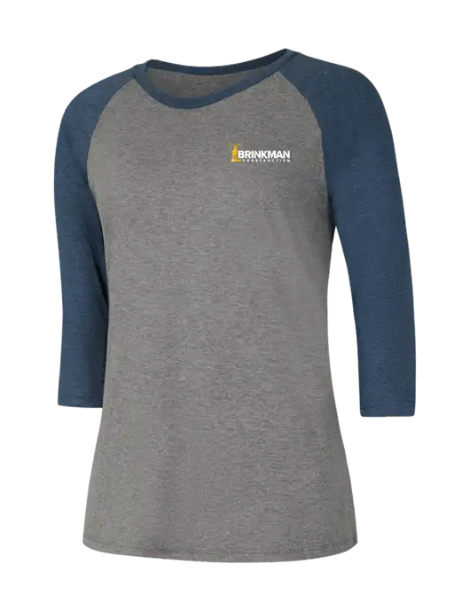 Womens Simply Soft 3/4 Sleeve Navy Frost/Grey Frost Ring Spun Cotton T-Shirt w/Brinkman Construction Logo