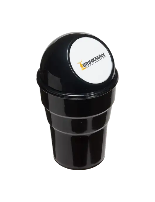 Black Car Cup Holder Trash Can w/Brinkman Construction Logo